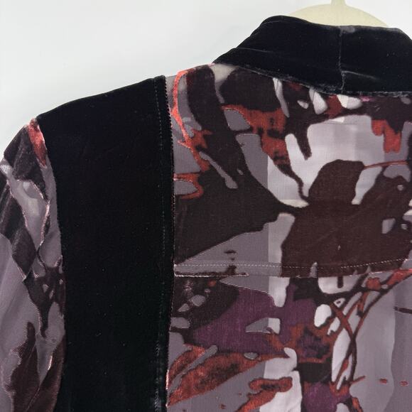 Chicos size Small Silk Blend Velvet Burnout Kimono Jacket Purple Open front Boho - Picture 6 of 10